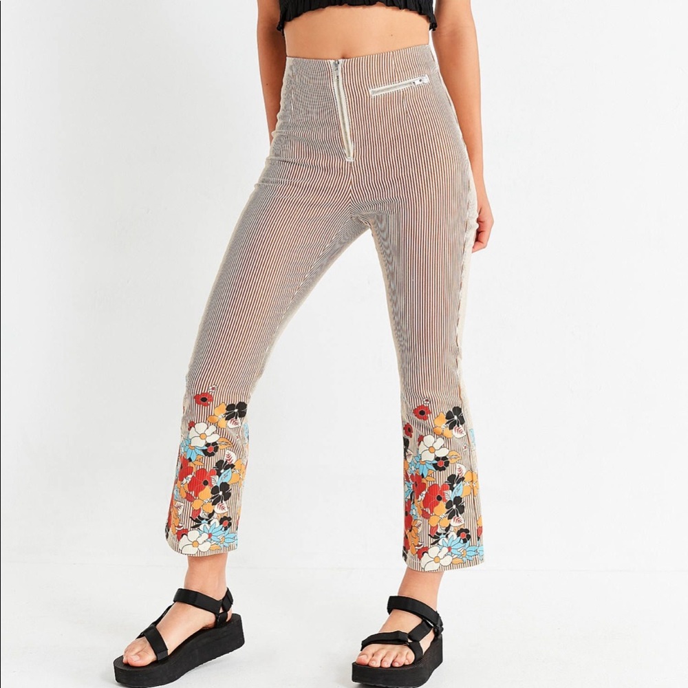 BDG High-Rise Kick Flare Striped Floral Pants
